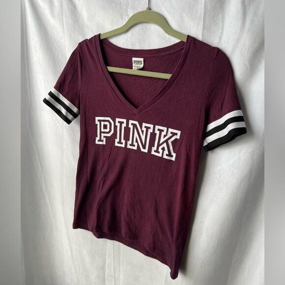 PINK by Victoria’s Secret t-shirt. White PINK logo Striped Sleeve Detail size XS - Picture 2 of 6